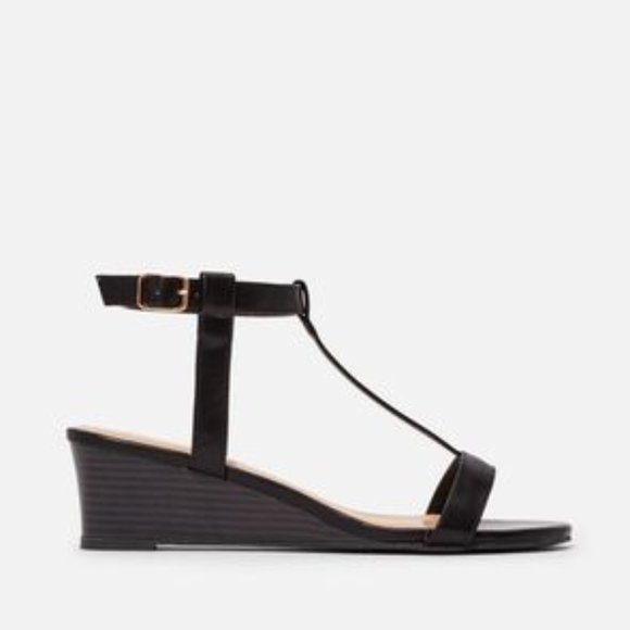 Iris T-Strap Wedge Sandals - Picture 1 of 8